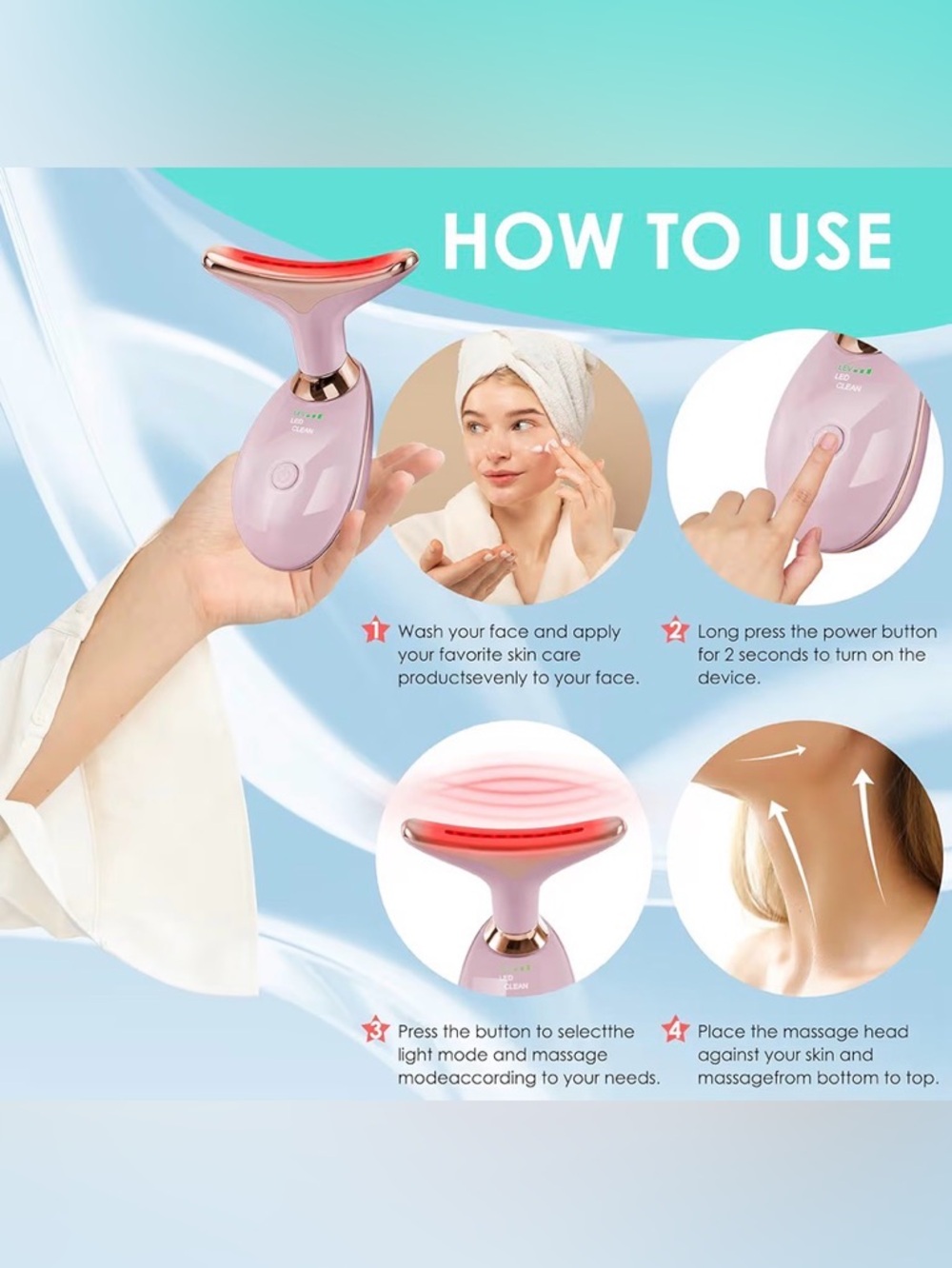 NWT Facial Massager LED Light Therapy Wand Face Neck Sculpting Anti-Aging Tool - Picture 4 of 7